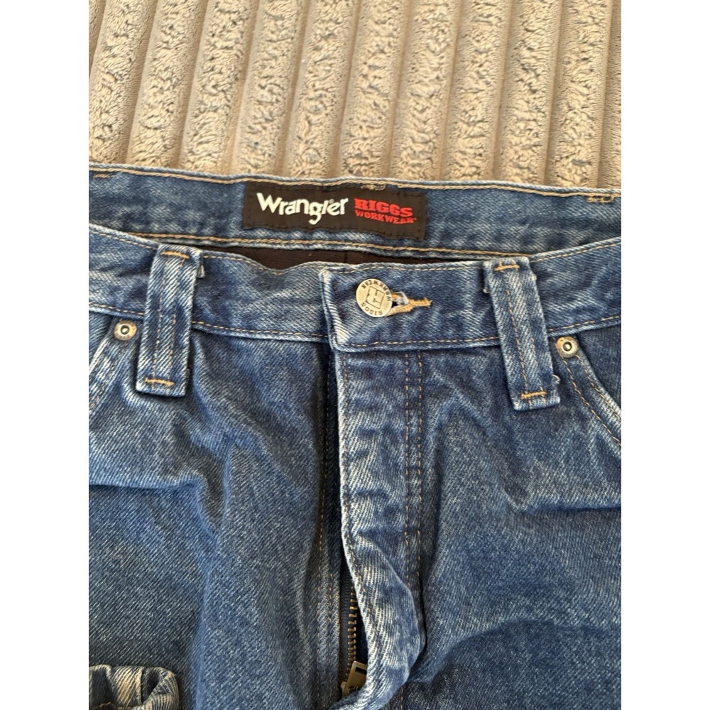 WRANGLER RIGGS WORK WEAR DURA SHIELD DENIM FLANNEL LINED BLUE JEANS 34x30 - Picture 7 of 14